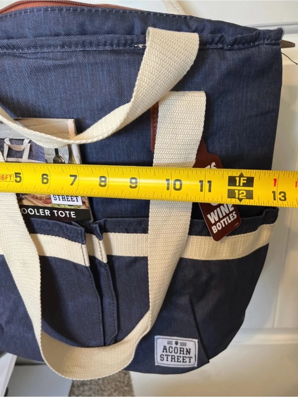 Navy Cooler Tote with Cream Handles